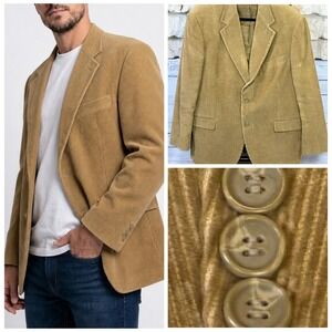 Hunt Valley Mens Corduroy Blazer Sport Coat Size 40S Camel Brown Academic